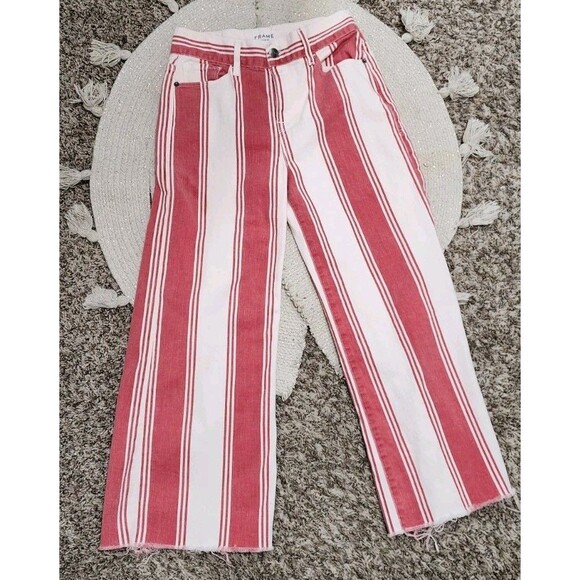 Frame Denim Jeans Le High Painterly Stripe Pants, 26 Waist, Cropped Retro 70's - Picture 1 of 4
